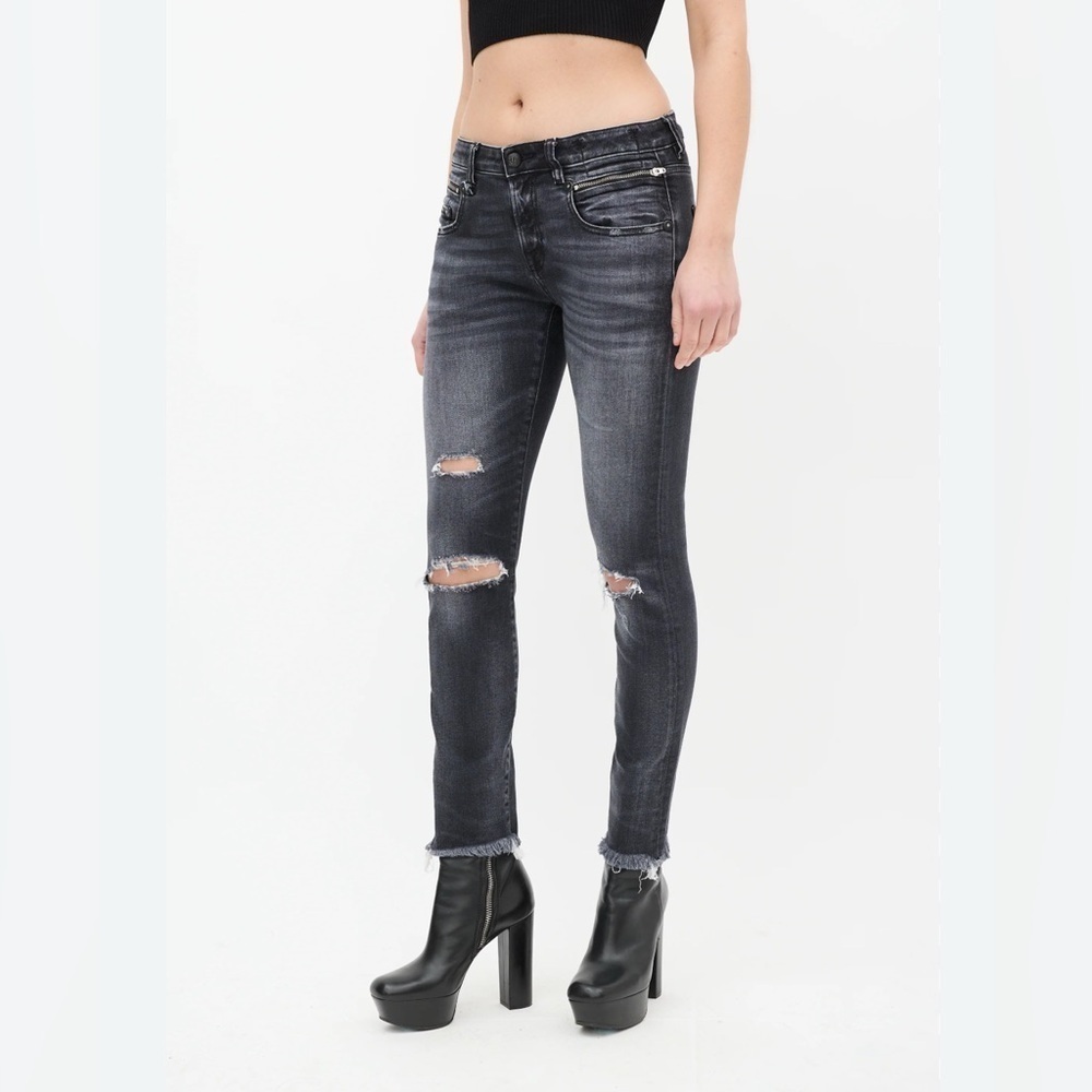 R13 Boy Skinny Low rise faded black Stylish Stretch Distressed Trendy jeans 30